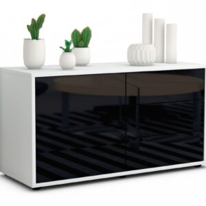 Lowboard Alessandra | Korpus Weiß | Front in Hochglanz Schwarz | 92x49x35cm (BxHxT)