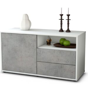 Lowboard Alessia | Korpus Weiß | Front in Beton Optik | 92x49x35cm (BxHxT)