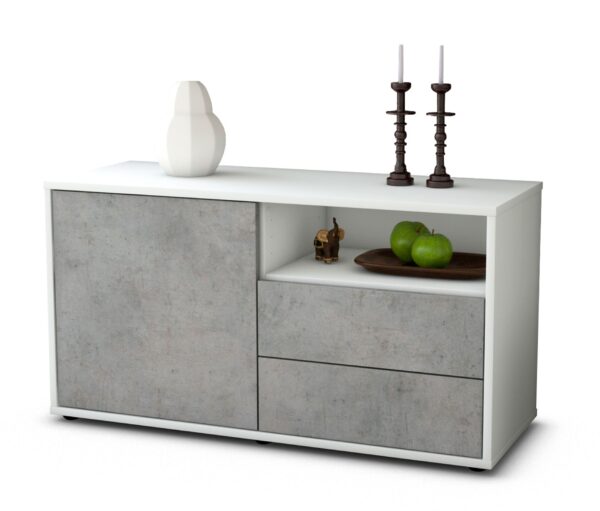Lowboard Alessia | Korpus Weiß | Front in Beton Optik | 92x49x35cm (BxHxT)