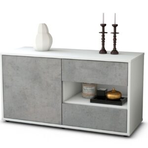 Lowboard Aleyna | Korpus Weiß | Front in Beton Optik | 92x49x35cm (BxHxT)