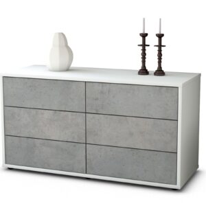 Lowboard Alfonsa | Korpus Weiß | Front in Beton Optik | 92x49x35cm (BxHxT)