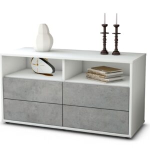 Lowboard Alia | Korpus Weiß | Front in Beton Optik | 92x49x35cm (BxHxT)
