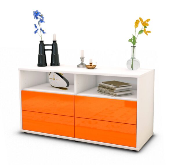 Lowboard Alia | Korpus Weiß | Front in Hochglanz Orange | 92x49x35cm (BxHxT)