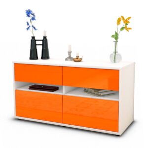 Lowboard Alice | Korpus Weiß | Front in Hochglanz Orange | 92x49x35cm (BxHxT)