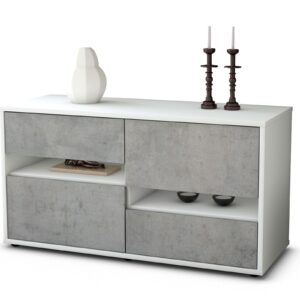 Lowboard Alina | Korpus Weiß | Front in Beton Optik | 92x49x35cm (BxHxT)