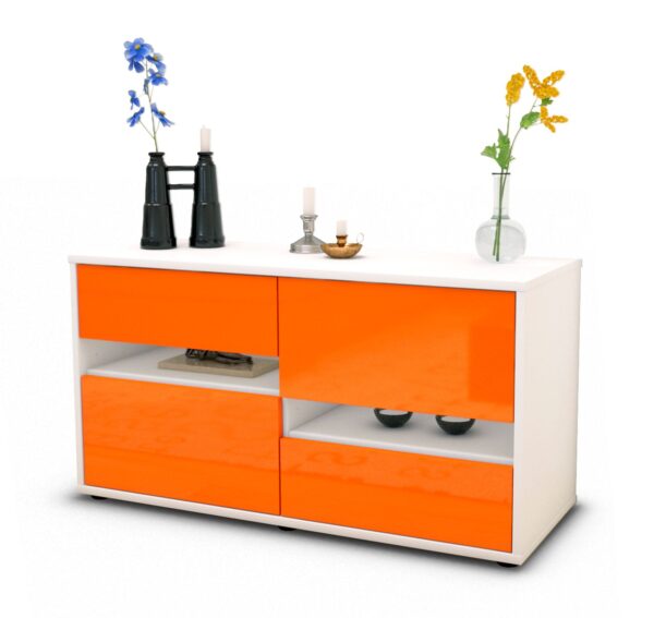 Lowboard Alina | Korpus Weiß | Front in Hochglanz Orange | 92x49x35cm (BxHxT)
