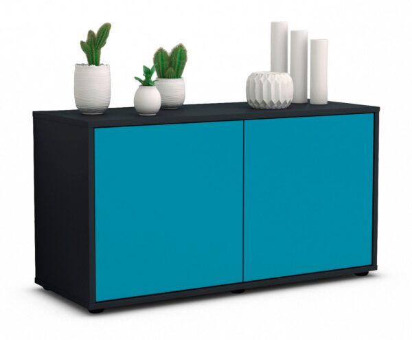 Lowboard Ada | Korpus Anthrazit | Front in Türkis | 92x49x35cm (BxHxT)