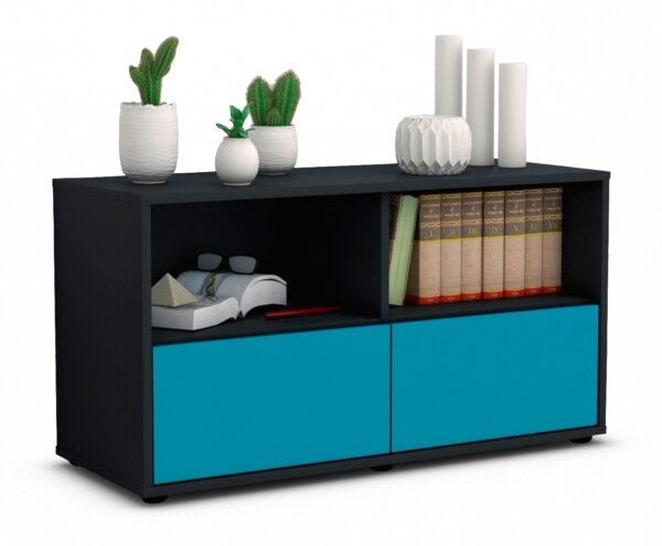Lowboard Aeon | Korpus Anthrazit | Front in Türkis | 92x49x35cm (BxHxT)