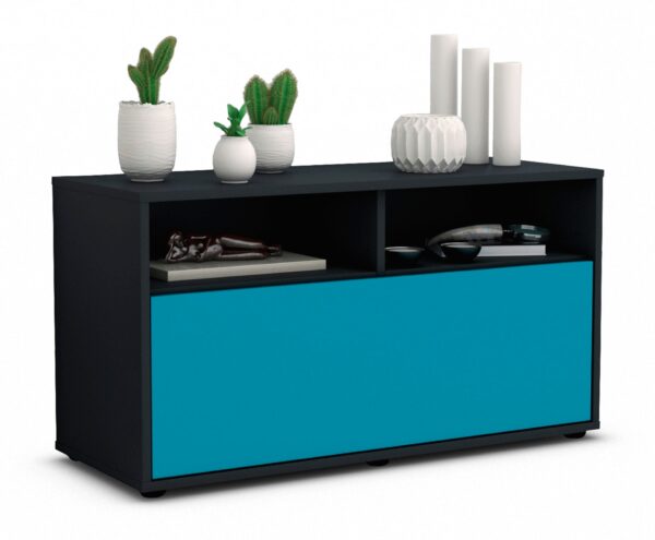 Lowboard Agostina | Korpus Anthrazit | Front in Türkis | 92x49x35cm (BxHxT)