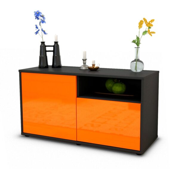 Lowboard Ajda | Korpus Anthrazit | Front in Hochglanz Orange | 92x49x35cm (BxHxT)