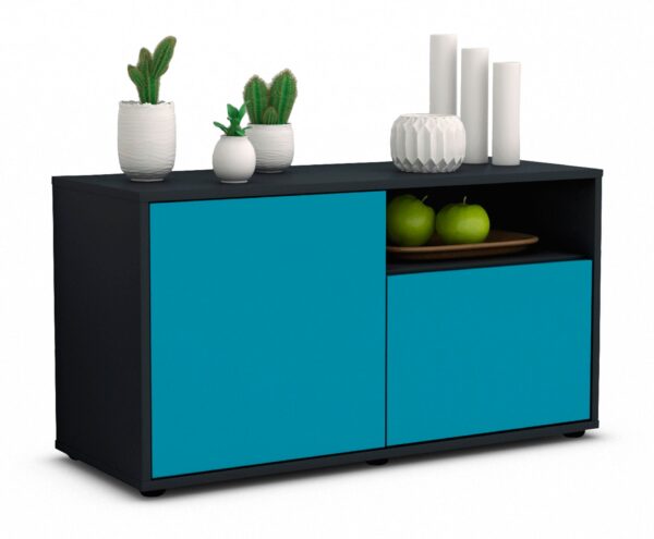 Lowboard Ajda | Korpus Anthrazit | Front in Türkis | 92x49x35cm (BxHxT)