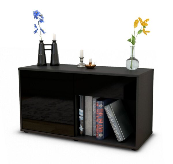 Lowboard Alberina | Korpus Anthrazit | Front in Hochglanz Schwarz | 92x49x35cm (BxHxT)