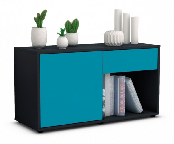 Lowboard Alberina | Korpus Anthrazit | Front in Türkis | 92x49x35cm (BxHxT)