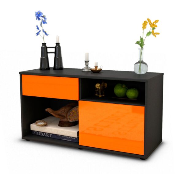 Lowboard Albina | Korpus Anthrazit | Front in Hochglanz Orange | 92x49x35cm (BxHxT)