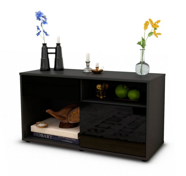Lowboard Albina | Korpus Anthrazit | Front in Hochglanz Schwarz | 92x49x35cm (BxHxT)