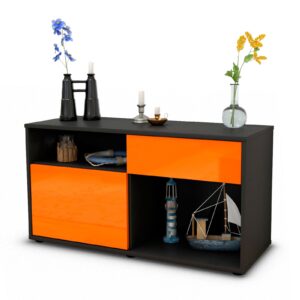 Lowboard Alecia | Korpus Anthrazit | Front in Hochglanz Orange | 92x49x35cm (BxHxT)