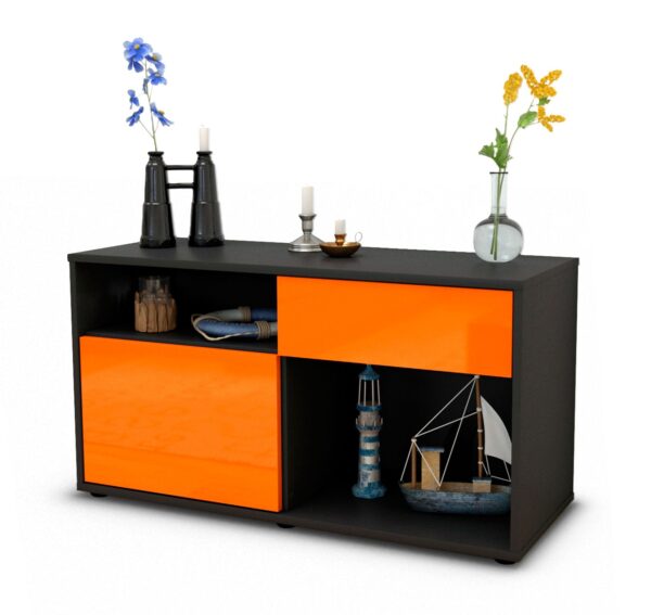 Lowboard Alecia | Korpus Anthrazit | Front in Hochglanz Orange | 92x49x35cm (BxHxT)