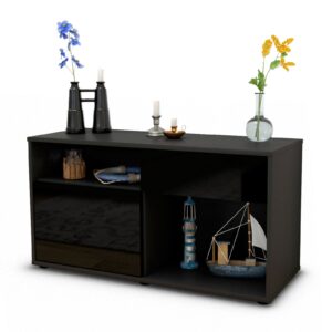 Lowboard Alecia | Korpus Anthrazit | Front in Hochglanz Schwarz | 92x49x35cm (BxHxT)