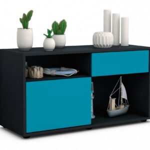 Lowboard Alecia | Korpus Anthrazit | Front in Türkis | 92x49x35cm (BxHxT)