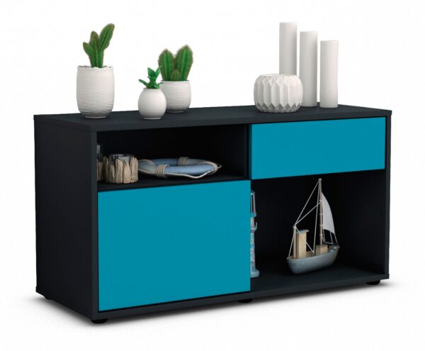 Lowboard Alecia | Korpus Anthrazit | Front in Türkis | 92x49x35cm (BxHxT)