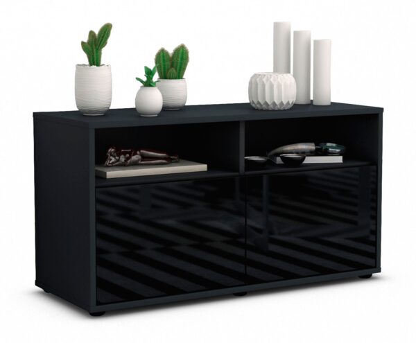 Lowboard Alegra | Korpus Anthrazit | Front in Hochglanz Schwarz | 92x49x35cm (BxHxT)