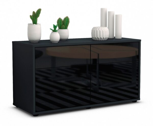 Lowboard Alena | Korpus Anthrazit | Front in Hochglanz Schwarz | 92x49x35cm (BxHxT)