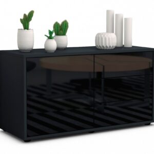 Lowboard Alessandra | Korpus Anthrazit | Front in Hochglanz Schwarz | 92x49x35cm (BxHxT)