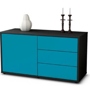 Lowboard Alessandra | Korpus Anthrazit | Front in Türkis | 92x49x35cm (BxHxT)