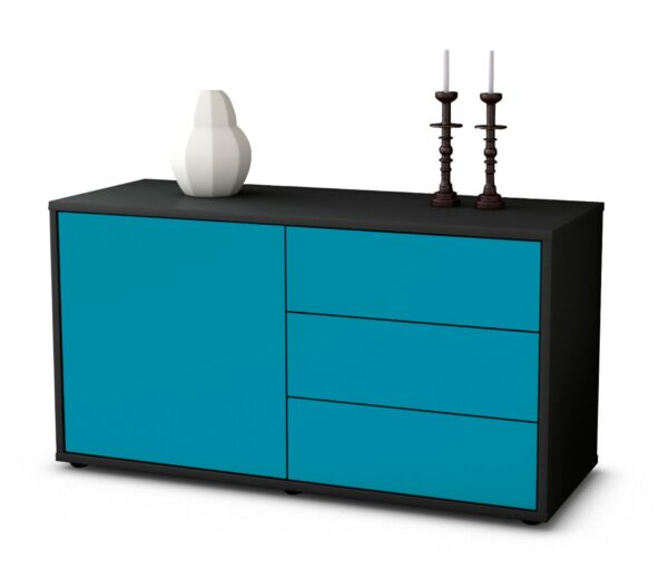 Lowboard Alessandra | Korpus Anthrazit | Front in Türkis | 92x49x35cm (BxHxT)
