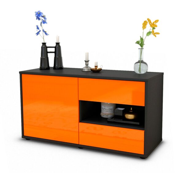 Lowboard Aleyna | Korpus Anthrazit | Front in Hochglanz Orange | 92x49x35cm (BxHxT)