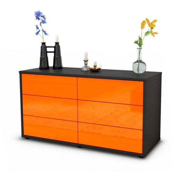 Lowboard Alfonsa | Korpus Anthrazit | Front in Hochglanz Orange | 92x49x35cm (BxHxT)
