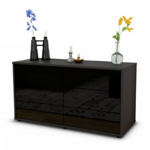 Lowboard Alfonsa | Korpus Anthrazit | Front in Hochglanz Schwarz | 92x49x35cm (BxHxT)