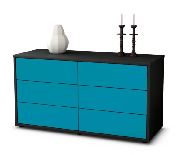 Lowboard Alfonsa | Korpus Anthrazit | Front in Türkis | 92x49x35cm (BxHxT)