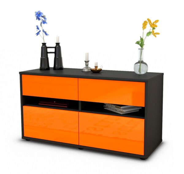 Lowboard Alice | Korpus Anthrazit | Front in Hochglanz Orange | 92x49x35cm (BxHxT)