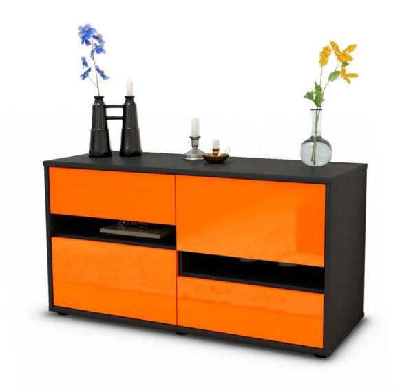 Lowboard Alina | Korpus Anthrazit | Front in Hochglanz Orange | 92x49x35cm (BxHxT)