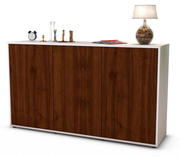 Sideboard Delia | Korpus Weiß | Front in Walnuss Holz Optik | 136x79x35cm (BxHxT)