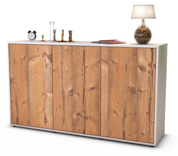 Sideboard Delia | Korpus Weiß | Front in Pinie Holz Optik | 136x79x35cm (BxHxT)
