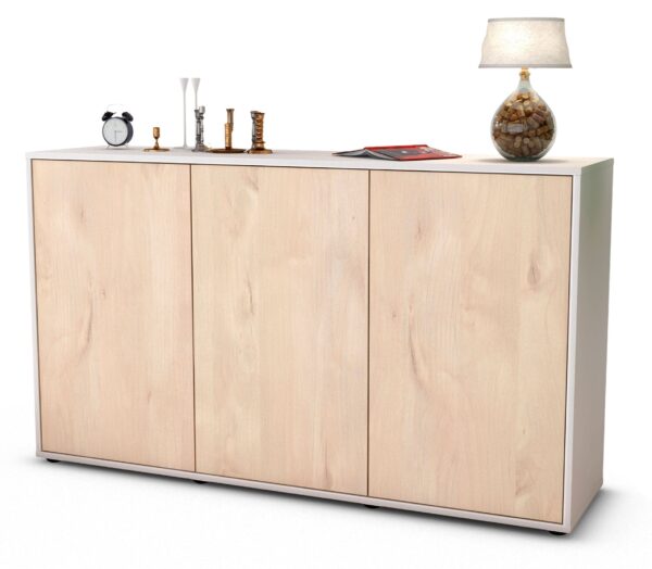 Sideboard Delia | Korpus Weiß | Front in Zeder Holz Optik | 136x79x35cm (BxHxT)
