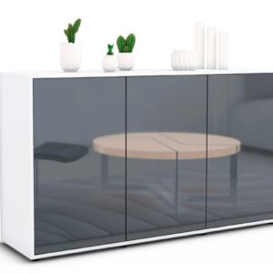 Sideboard Delia | Korpus Weiß | Front in Hochglanz Grau | 136x79x35cm (BxHxT)