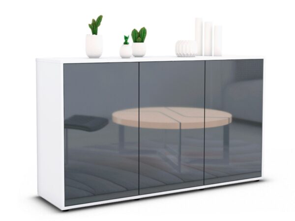 Sideboard Delia | Korpus Weiß | Front in Hochglanz Grau | 136x79x35cm (BxHxT)