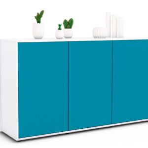 Sideboard Delia | Korpus Weiß | Front in Türkis | 136x79x35cm (BxHxT)