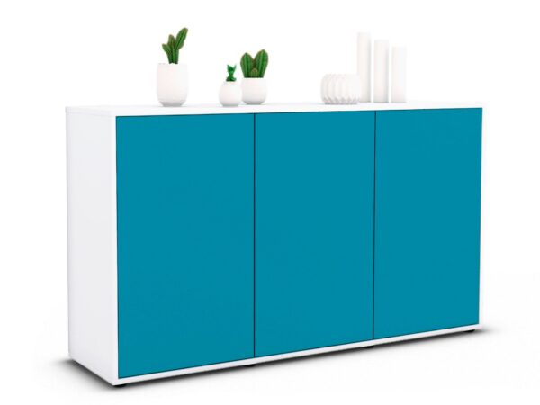 Sideboard Delia | Korpus Weiß | Front in Türkis | 136x79x35cm (BxHxT)
