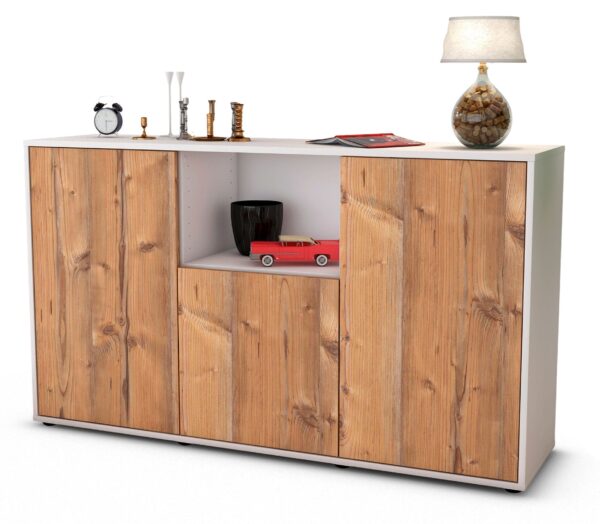 Sideboard Demetria | Korpus Weiß | Front in Pinie Holz Optik | 136x79x35cm (BxHxT)
