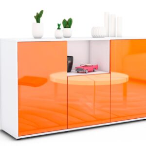 Sideboard Demetria | Korpus Weiß | Front in Hochglanz Orange | 136x79x35cm (BxHxT)
