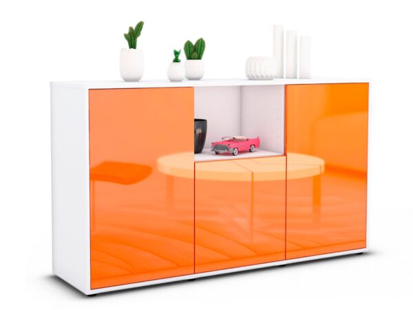 Sideboard Demetria | Korpus Weiß | Front in Hochglanz Orange | 136x79x35cm (BxHxT)