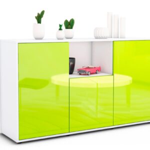 Sideboard Demetria | Korpus Weiß | Front in Hochglanz Grün | 136x79x35cm (BxHxT)