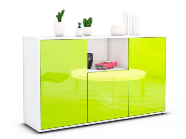 Sideboard Demetria | Korpus Weiß | Front in Hochglanz Grün | 136x79x35cm (BxHxT)