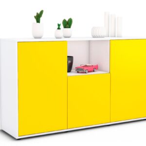 Sideboard Demetria | Korpus Weiß | Front in Gelb | 136x79x35cm (BxHxT)