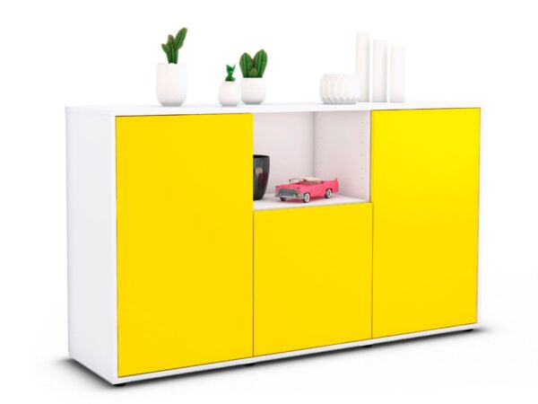 Sideboard Demetria | Korpus Weiß | Front in Gelb | 136x79x35cm (BxHxT)