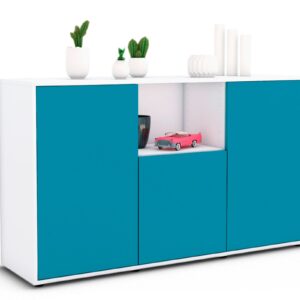 Sideboard Demetria | Korpus Weiß | Front in Türkis | 136x79x35cm (BxHxT)